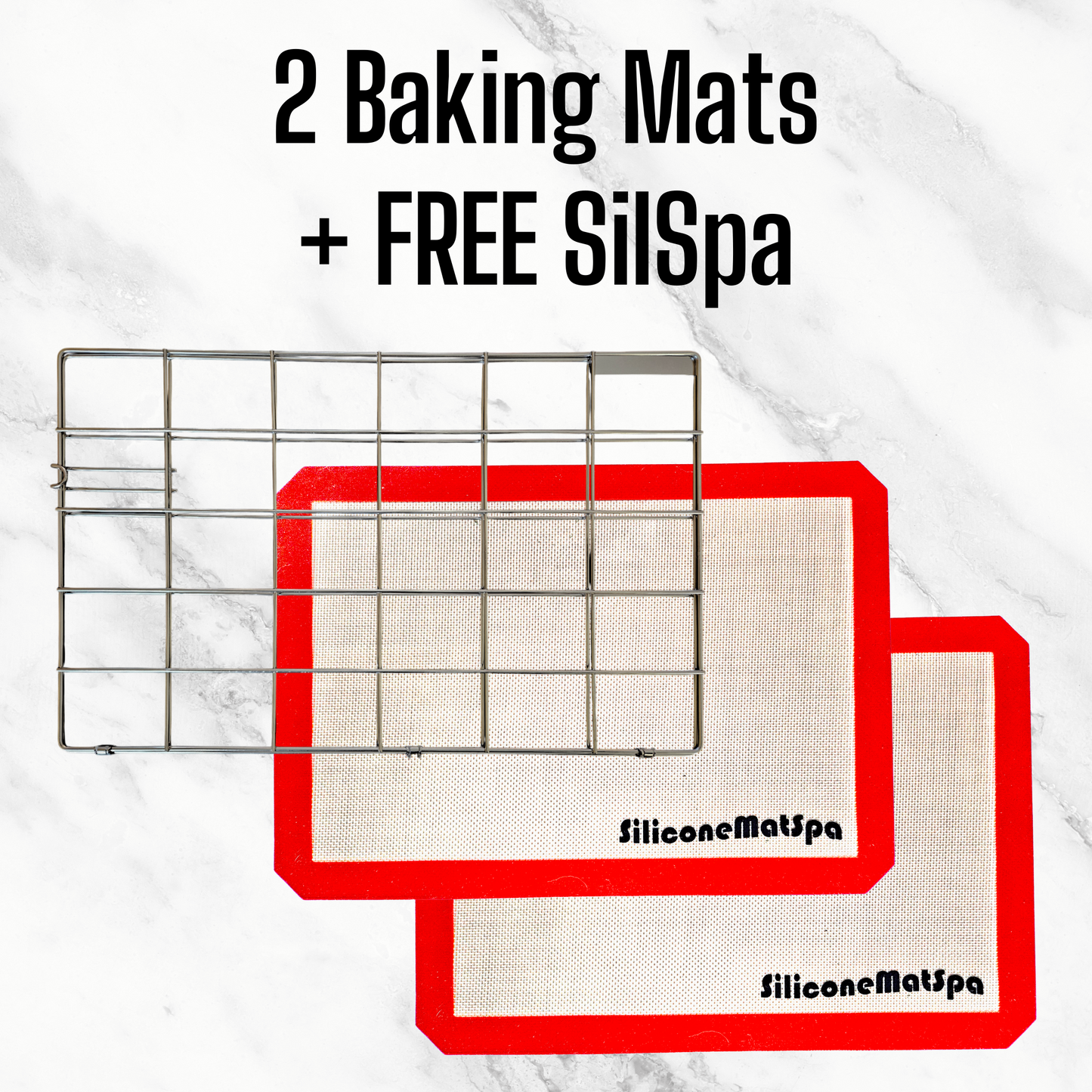 2 Large Silicone Baking Mats + 1 FREE SilSpa Dishwasher Cage - FREE USA Shipping